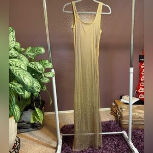 Women's Gold Mesh Maxi Dress - Sleeveless Slip Style
